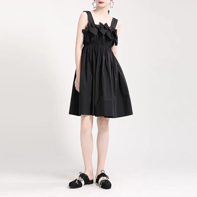 

2021 summer age reduction and thin French high-waist suspender dress bowknot skirt tea break dress women