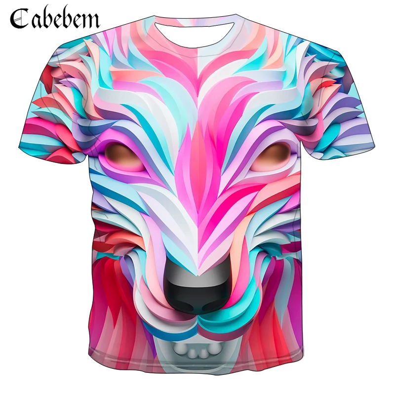 Модная трендовая креативная цветная 3D мужская футболка с рисунком волка новые