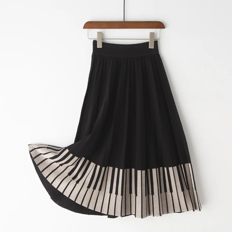 

Knitted 2023 High Waist Winter A-Line Long Chic Striped Hem Women Autumn Midi Skirt Faldas Jupe Femme Saia