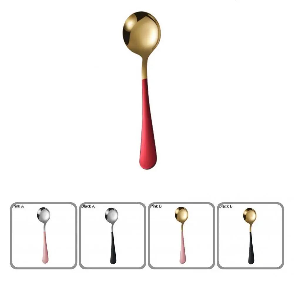 

Portable Practical Thick Round Soup Spoons Stainless Steel Soup Spoons Round Edge Tableware Supply