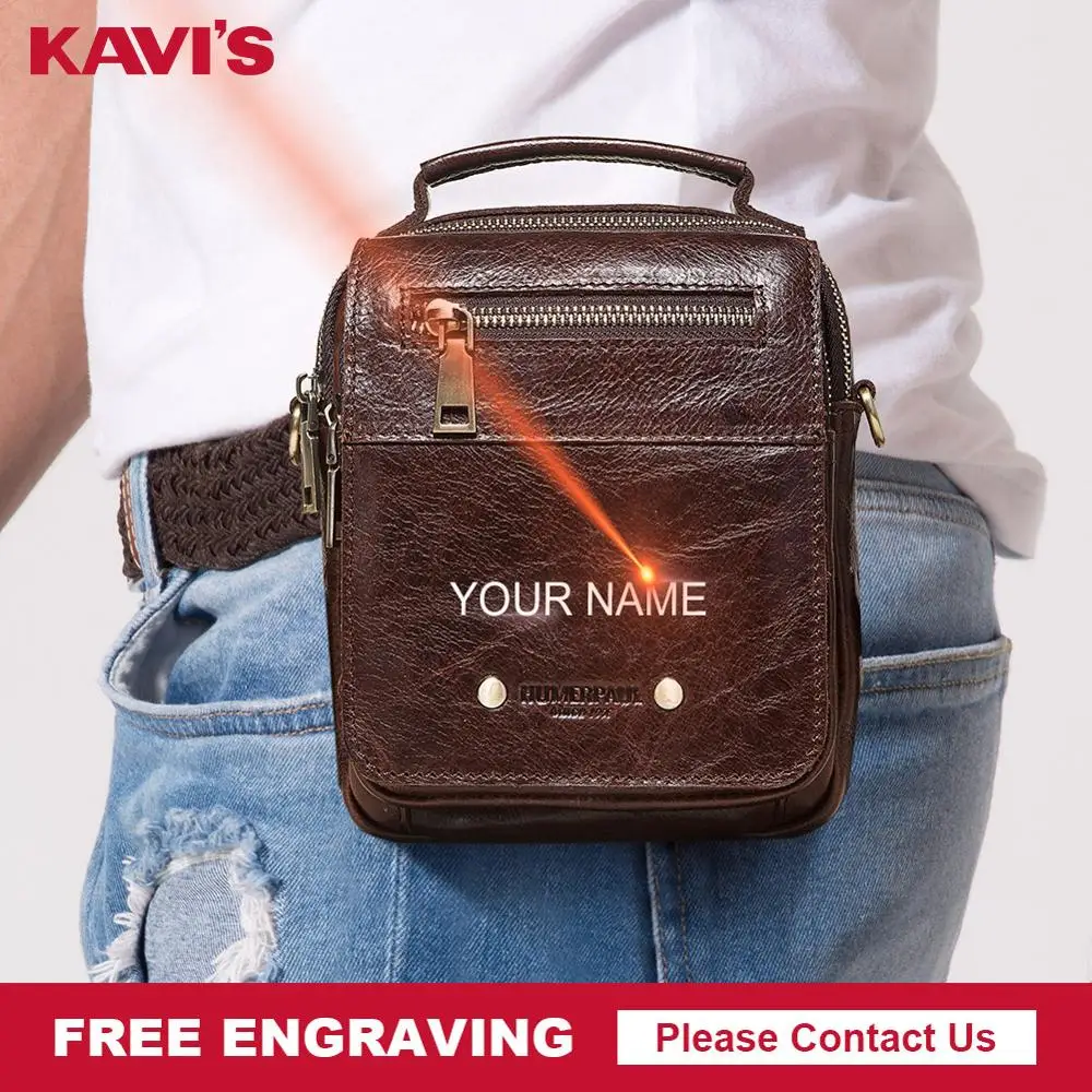 

Повседневная дизайнерская маленькая поясная сумка KAVIS для мужчин, модный мужской кошелек из воловьей кожи, многофункциональная мини-сумка ...