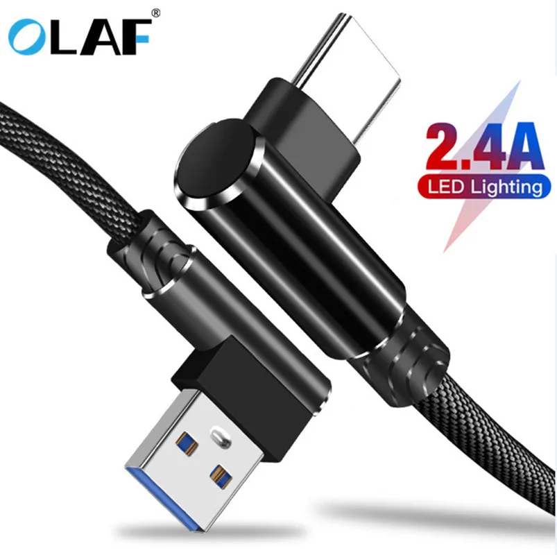 Кабель OLAF USB Type C для быстрой зарядки 1 м 2 3 угол 90 градусов Huawei P30 P20 кабель Samsung S8 S9