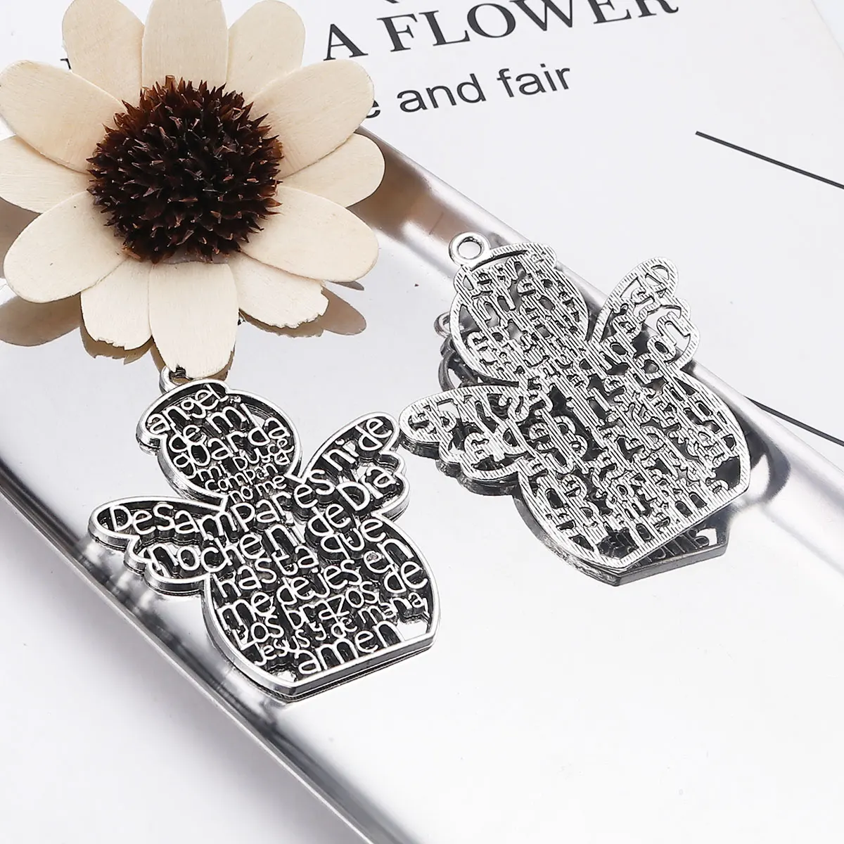 

5 PCs Religion Angel Charm Pendants Antique Silver Color With Letter Charm For Jewelry Making DIY Accessories Handmade Craft