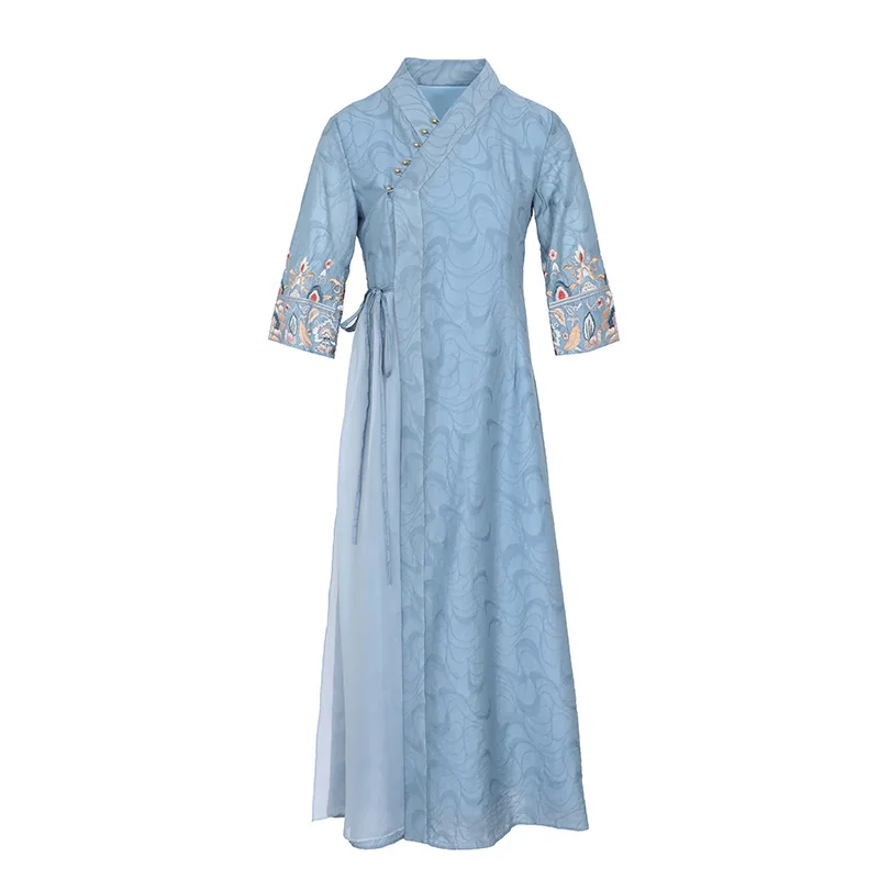 

2021 spring and summer mid length embroidery national temperament celebrity dress 99671