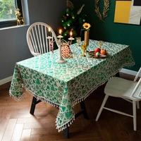 2022 new year christmas tablecloth red green xmas tree table cloth bronzing tassel cotton linen table cover xmas table runner