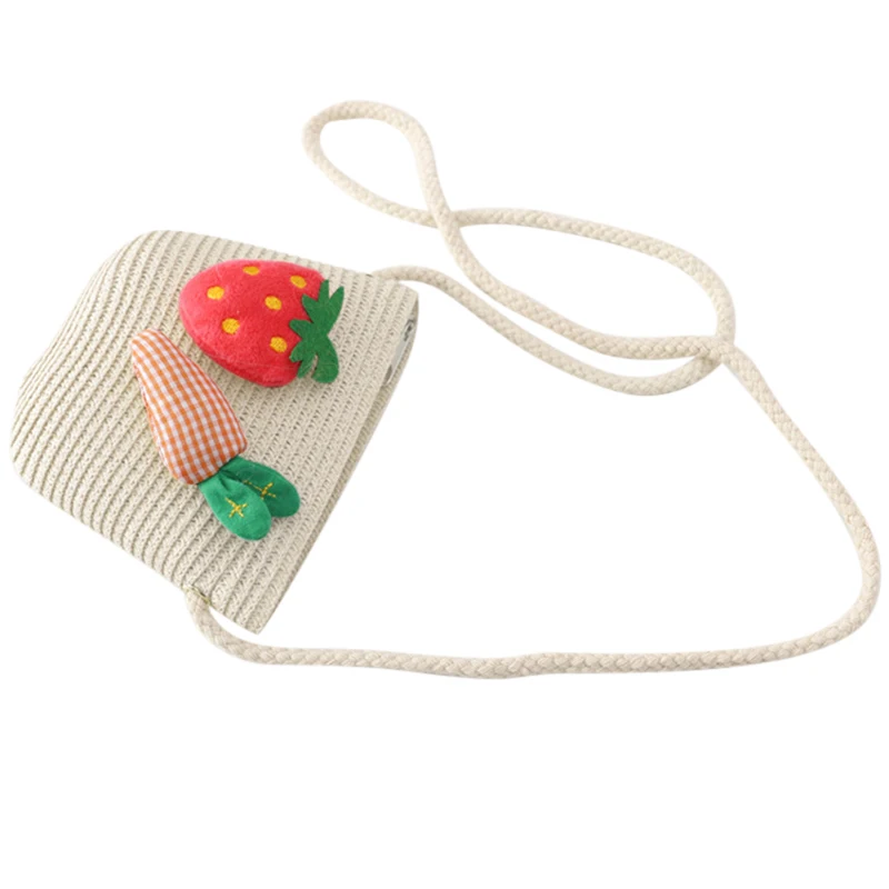 Hat Bag Set Wavy Straw Hats Strawberry Radish Cap Single Shoulder for Kids Spring Summer Beach H66 | Аксессуары для одежды