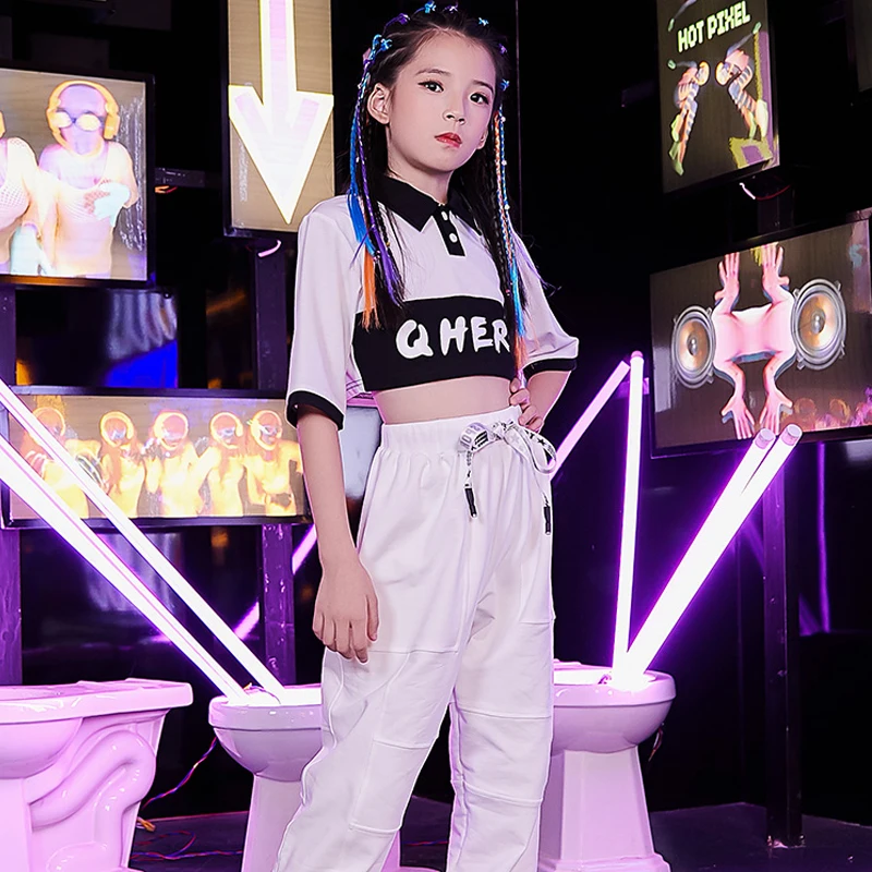 Детские уличные танцевальные костюмы для девушек в стиле хип хоп красивая одежда