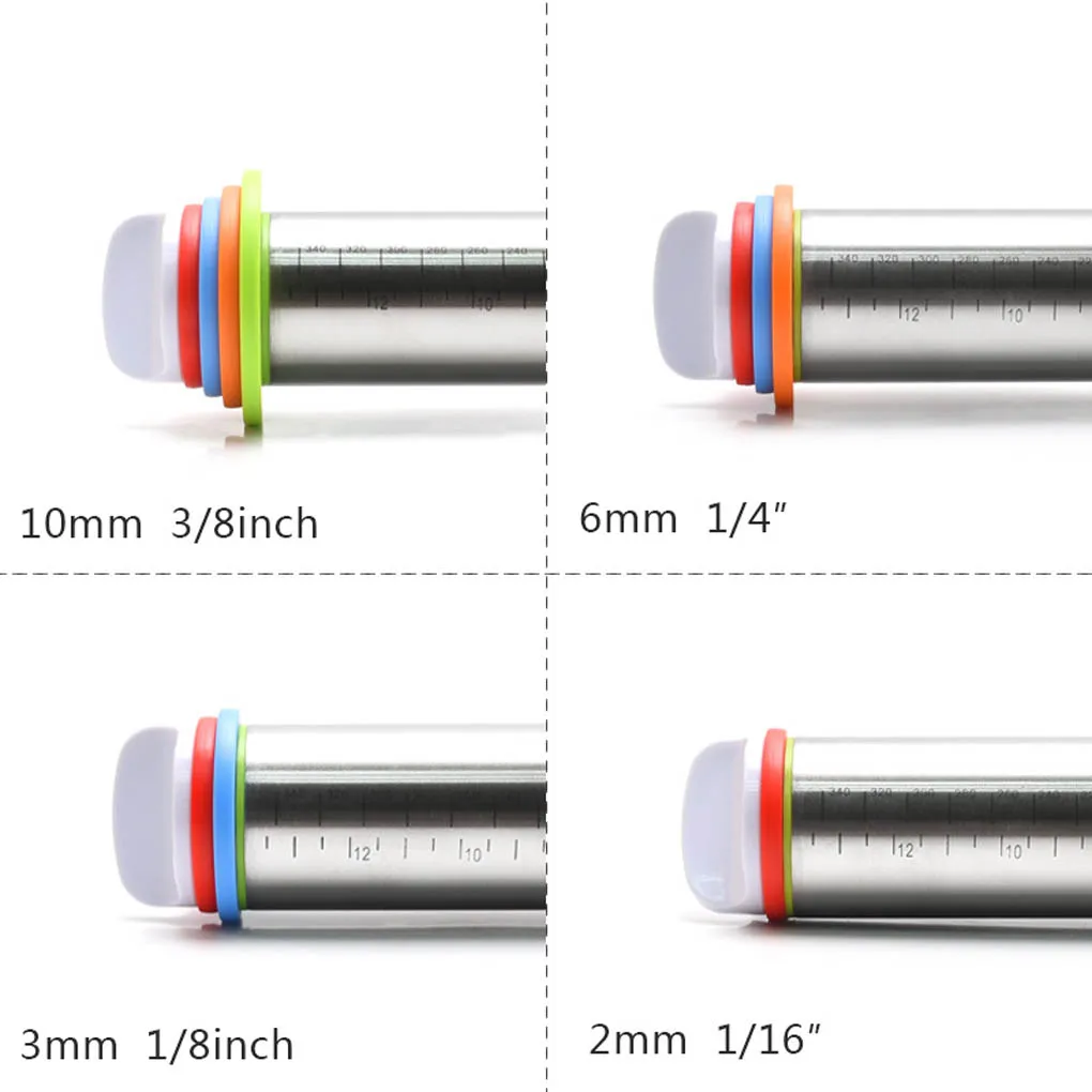 

Stainless Steel Adjustable Rolling Pin Dough Mat Christmas Fondant Paste Cake Tool Dough Roller 4 Removable Adjustable Complete