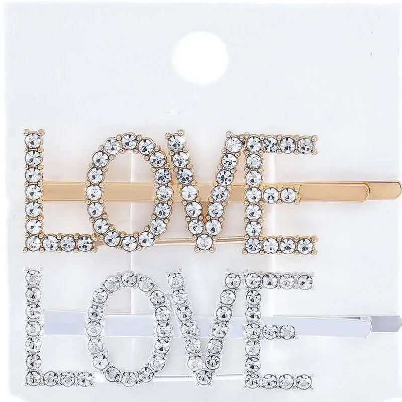 2pcs/lotMetal word clip rhinestone hairpin alphabet English custom diamond smiley side simple bangs hair accessories | Украшения и