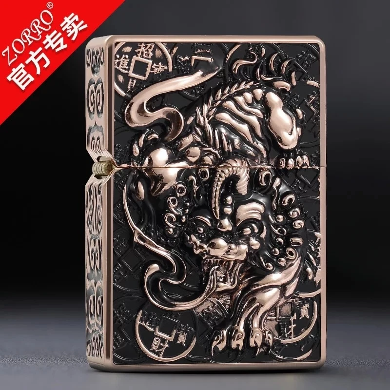 

The New ZORRO Brand Pure Copper Five-Sided Carved Windproof Kerosene Lighter Lucky Pixiu For Gift Collection