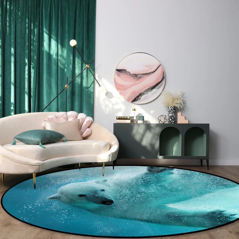 Детские круглые коврики с изображением животных голубого морского белого