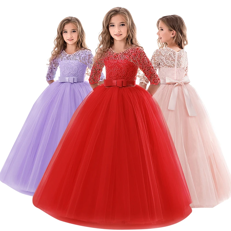 

Fashion Long Gown Girl Formal Princess Dress Wedding Party Half-Sleeve Dress Children Baptism Costume for 6-14 Years Girls Robe