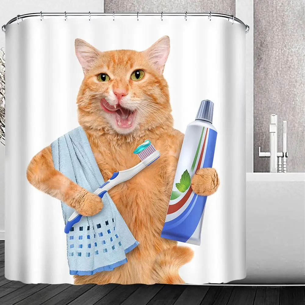 Водонепроницаемая занавеска для душа Cat In The Shower шторка из полиэстера экран