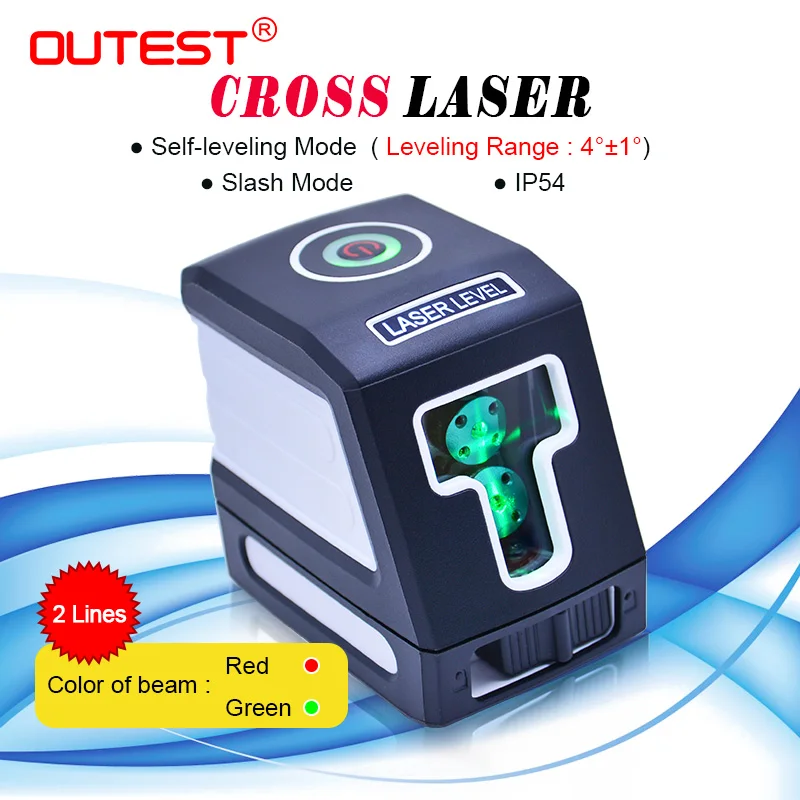 

OUTEST Laser Level meter red/green beam 2 lines Auto-leveling Cross laser Leveler laser Vertical Horizontal meter T01 T02