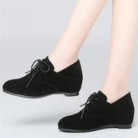new women lace up genuine leather height increasing ankle boots female low top round toe party platform pumps shoes casual shoes