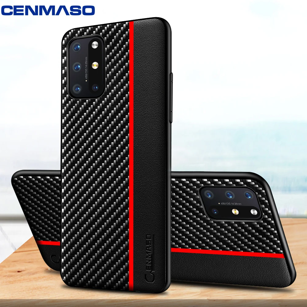 

For Oneplus 8T 7T 7 8 Pro Nord Case CENMASO Carbon Fiber Texture Leather Shockproof Back Cover For One Plus 9 8 6T 8T Pro Case