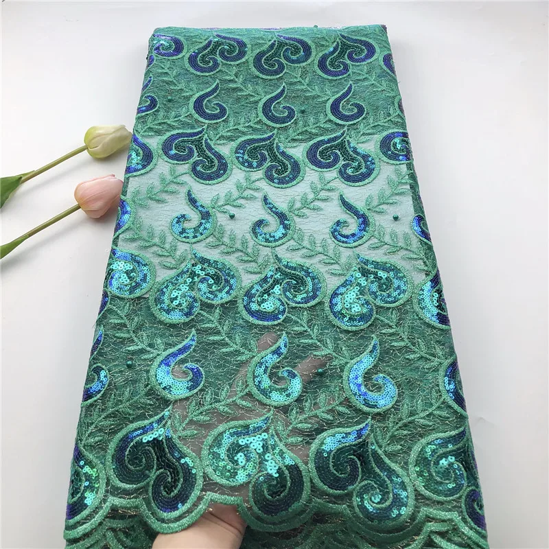 

High Quality African Organza Lace Fabric 2019 Nigerian French Sequins Lace Fabric For Dress