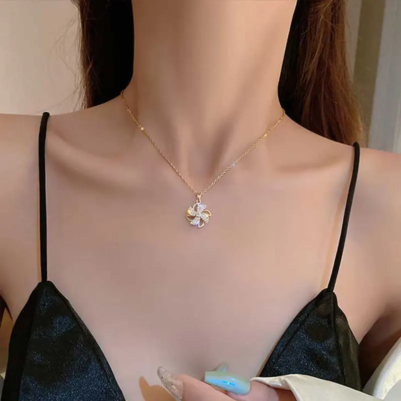 

Rotatable Windmill Pendant Necklace for Women S925 Sterling Silver Chocker Neck Chain Wedding Jewelry Set 2021 Christmas Gift
