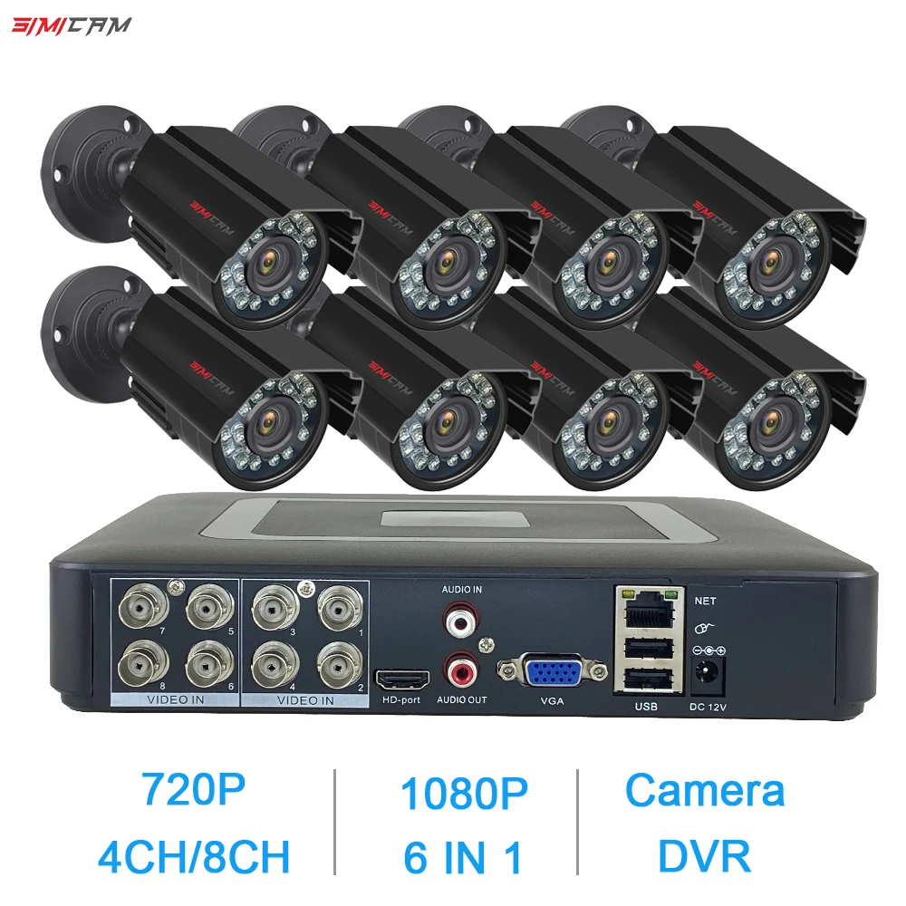 كاميرا أمان AHD 8CH 4CH ، مجموعة DVR 720P/1080P ، رصاصة معدنية ، مقاومة للماء ، للاستخدام الداخلي والخارجي ، نظام مراقبة فيديو منزلي