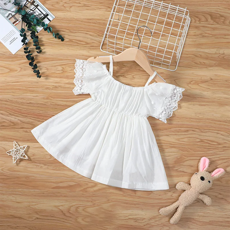 Summer Kids Girls White Lace Ruffles Dress Cotton Sleeveless Slip Clothing | Детская одежда и обувь