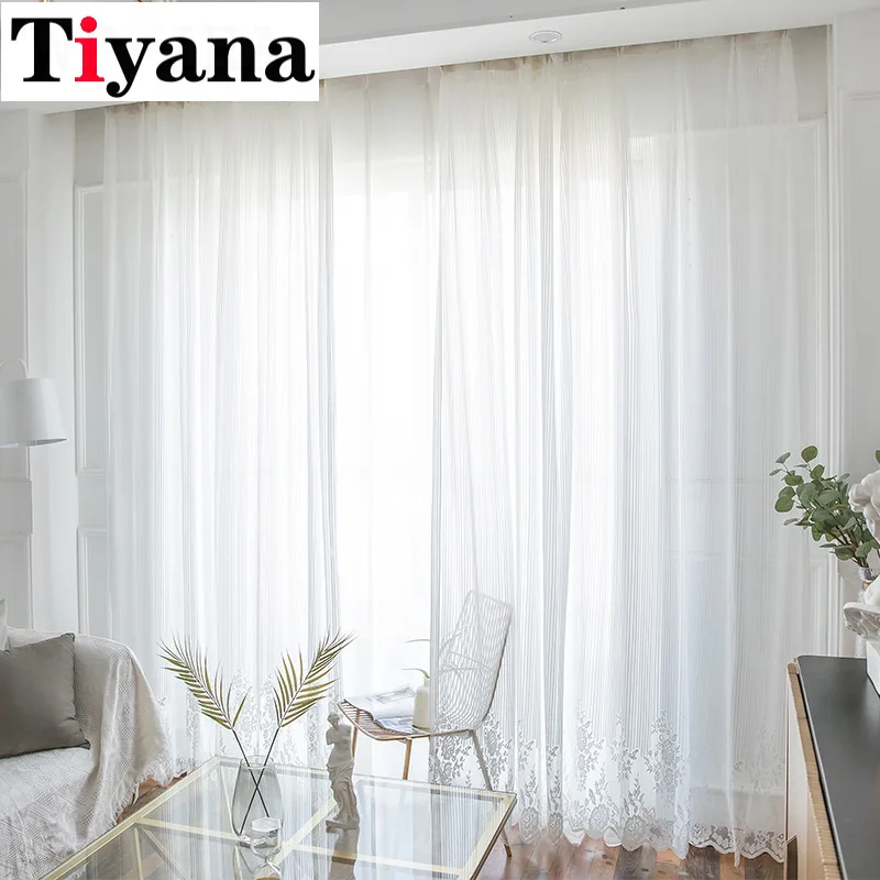 Korean White Embroidered Voile Curtains For Bedroom Window Curtain Living Room Sheer Blinds Custom Made Drapes 201Y | Дом и сад