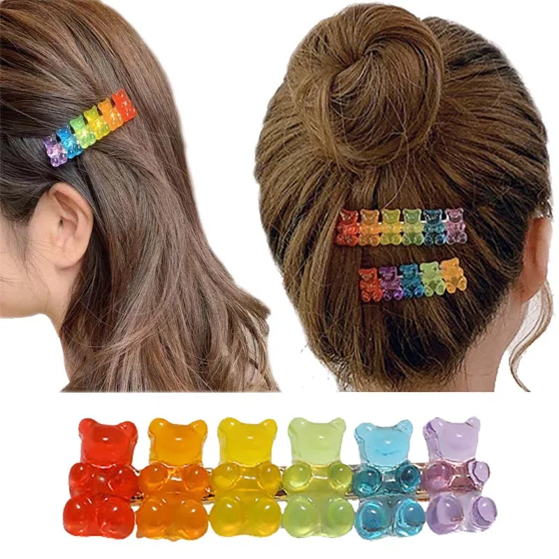 

6 Candy Bears Hair Clips Barrettes Colored Bear Hairpin Women Girls Hairgrips Pins Hair Band Barrette Acccessories Hair Pins
