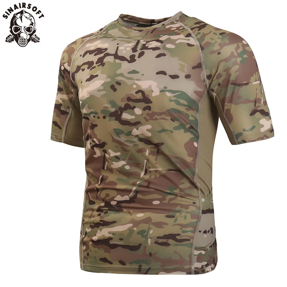 

SINAIRSOFT Tactical Short Sleeve Shirt Camouflage Military T-Shirt Climbing Sportswear armpit breathable mesh Fabrics LY2075