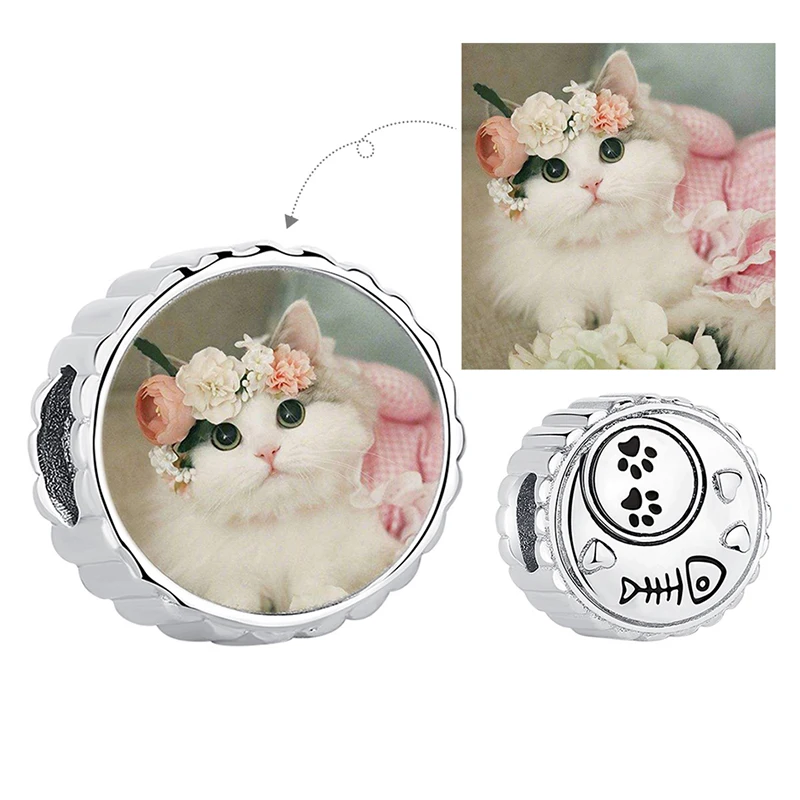 Аутентичные 925 пробы серебряные милые кошачьи следы Шарм Рыбная кость Бусы для