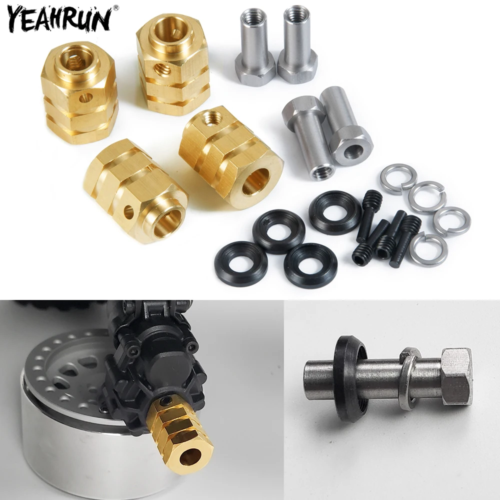 

YEAHRUN 4pcs Brass Counterweight Heavy Duty 15mm 20mm Hex Wheel Hub Extended Drive Adapter For 1/10 Traxxas TRX4 TRX6 RC Crawler