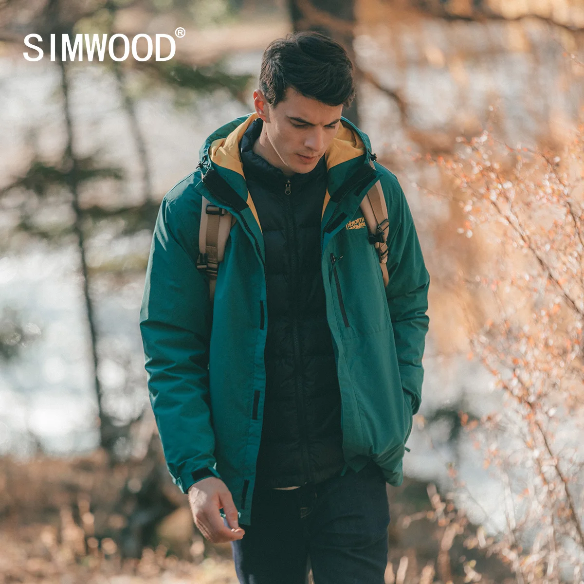 SIMWOOD 2021 Осень Зима Новая мужская куртка 3 в 1 теплая пуховая Куртка Съемная куртка ветрозащитная походная верхняя одежда
