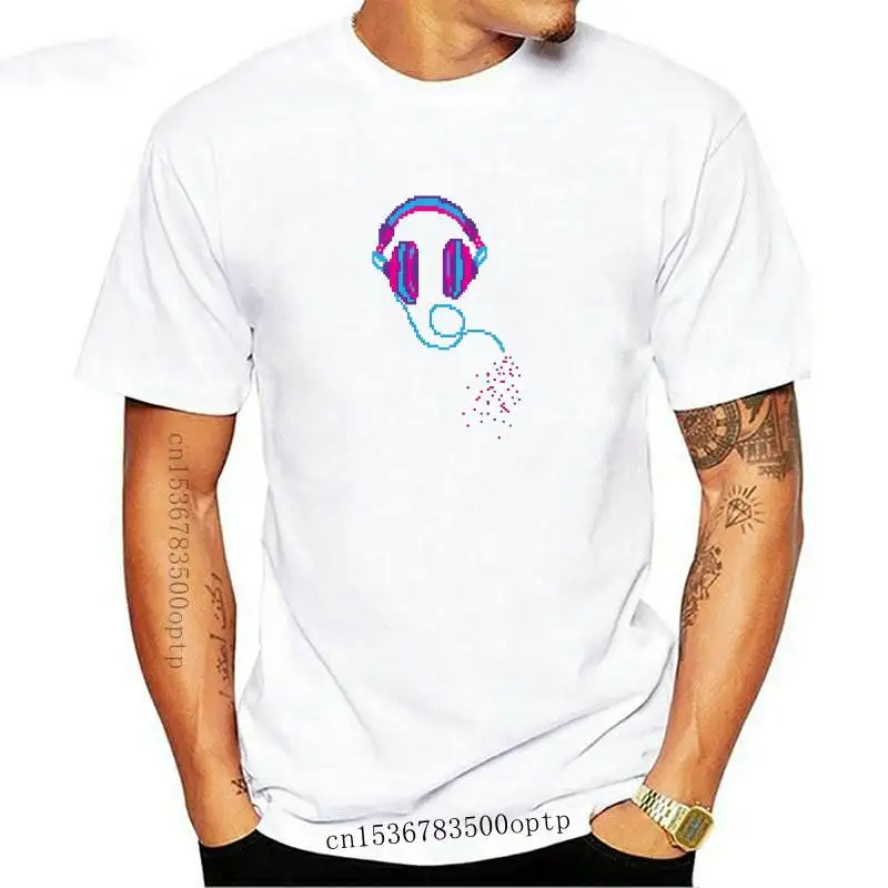 

New Pixel Music Headphones Black T-Shirts 100% Cotton Men Short Sleeve Tees Summer Autumn Top T-shirts Customized T-Shirt Retro