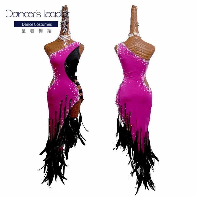 

Latin Dance Dress Performance Clothing Competition Clothing Adult Female Children Feather Oblique Shoulder Dance Clothing