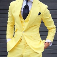 tide men fashion wedding suits plus size yellow suits jacket pants vest 3pcs tuxedos vestblazerpant