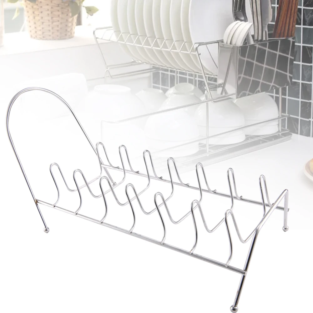 

Pan Stainless Steel Pot Lid Plates Kitchen 7 Slots Sink Countertop Holder Dish Rack Bowl Storage Shelf Drying Stand Draining