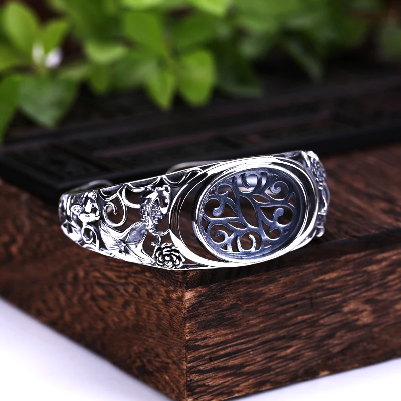 Женский винтажный браслет из серебра 925 пробы с овальным кабошоном 21 х27 мм|Гибкие