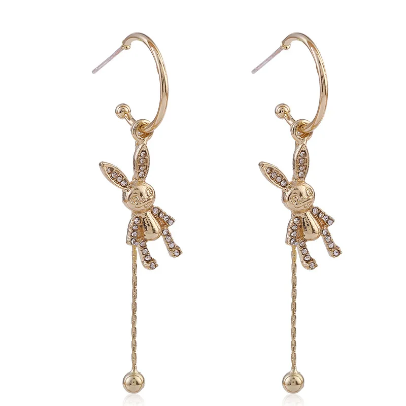 

2020 New Trendy Long Tassel Punk Zirconia Rabbit Drop Earrings for Woman Girls Gold Color Animal Dangle Earring Party Jewelry