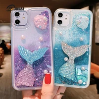 summer quicksand pearl mermaid soft edge phone case for iphone 12 11 pro max xr xs max6s 7 8 plus 2020se bling shield glitter