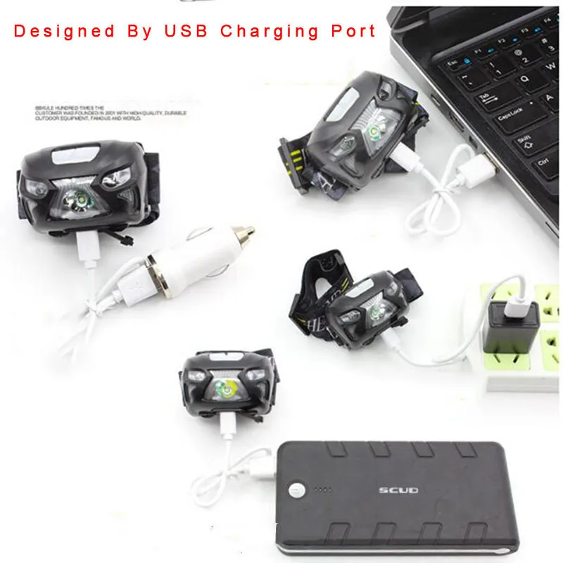 sensor motion Headlamp 3 modes rechargeable Mini smart Head flashlight Lamp Torch Lantern With USB charging Charger fishing | Лампы и