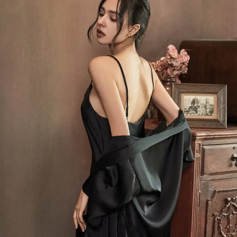 Комплект женский Шелковый с открытой спиной элегантная простая Пижама свободная