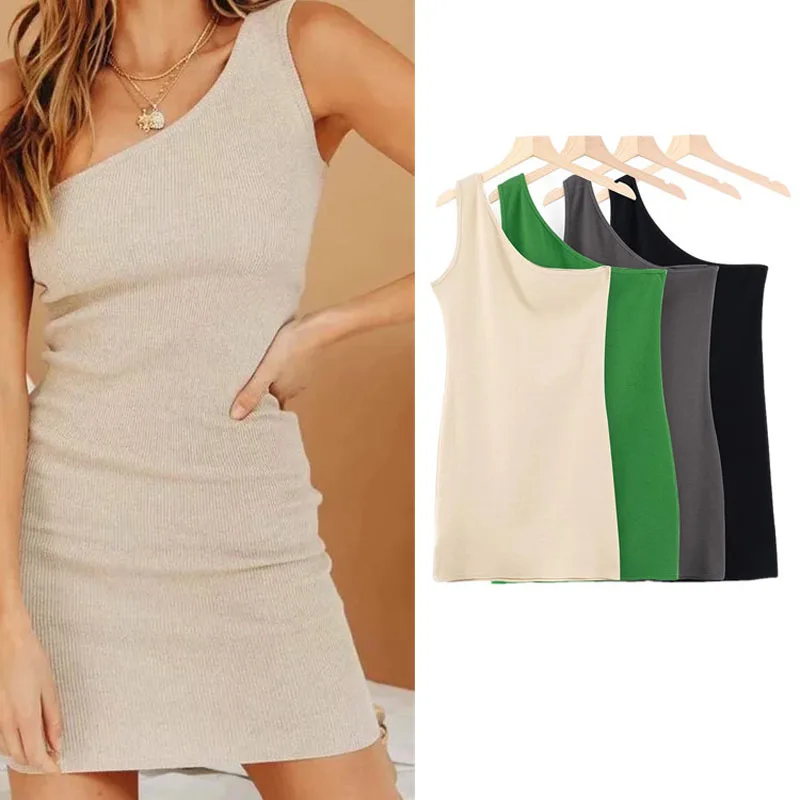 Уличная одежда трикотажное мини облегающее платье без рукавов женское летнее на