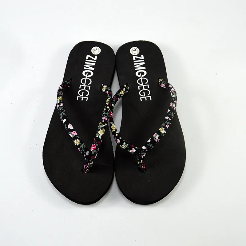 

New Beach Slippers Women Shoes Summer Bohemia Floral Beach Sandals Black Floral Slippers Flip Flops For Women Platform Sandals