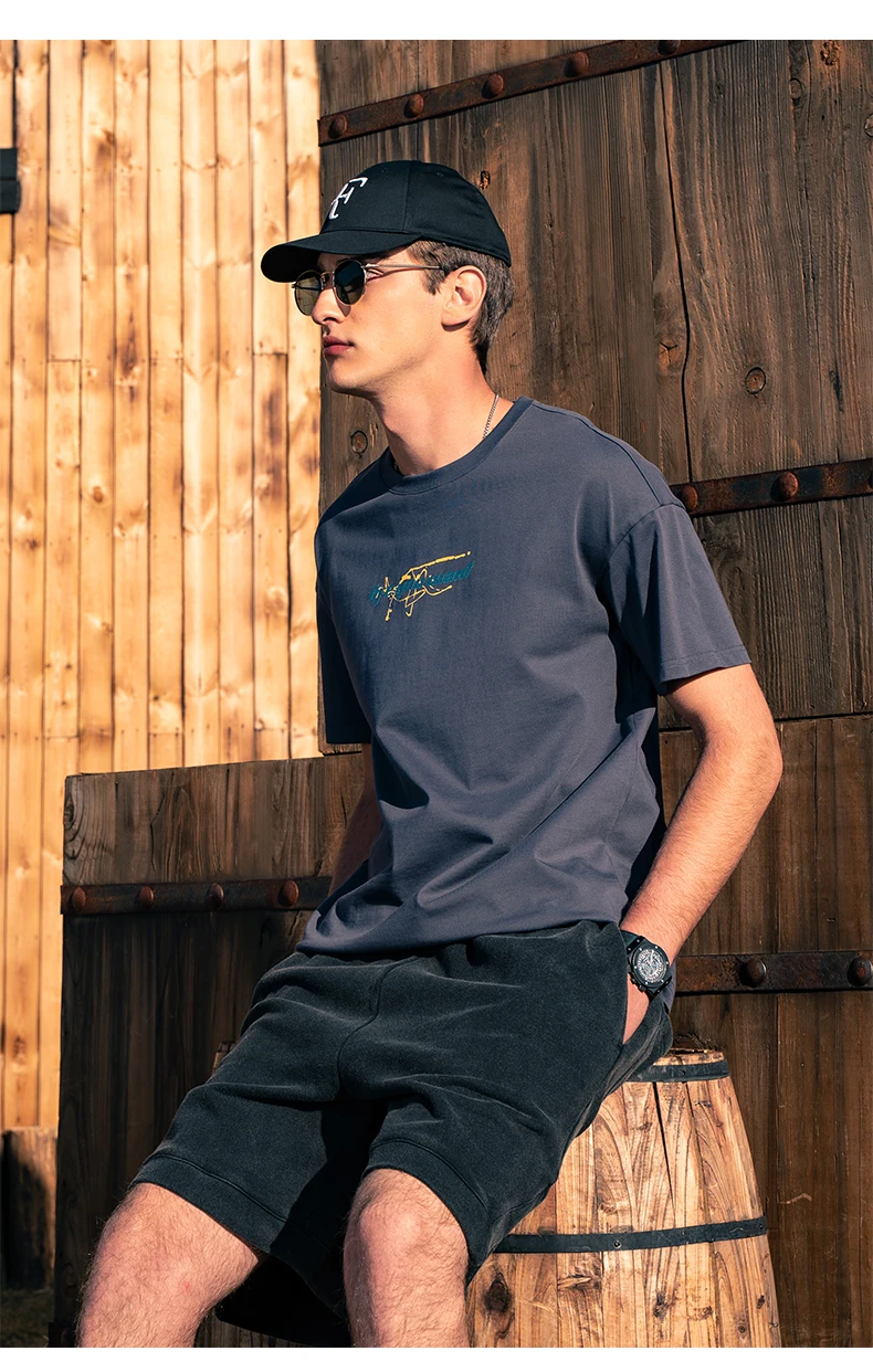 

YTX1580 Creative printed short-sleeved T-shirt on the back, men's loose-fitting shirt, summer cotton