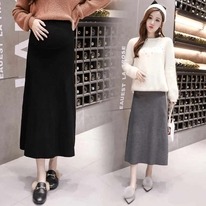 

Maternity Clothes New Pregnant Women's Skirt Autumn and Winter Fashion Trendy Mom Mid-Length Knitted Faldas ropa embarazada