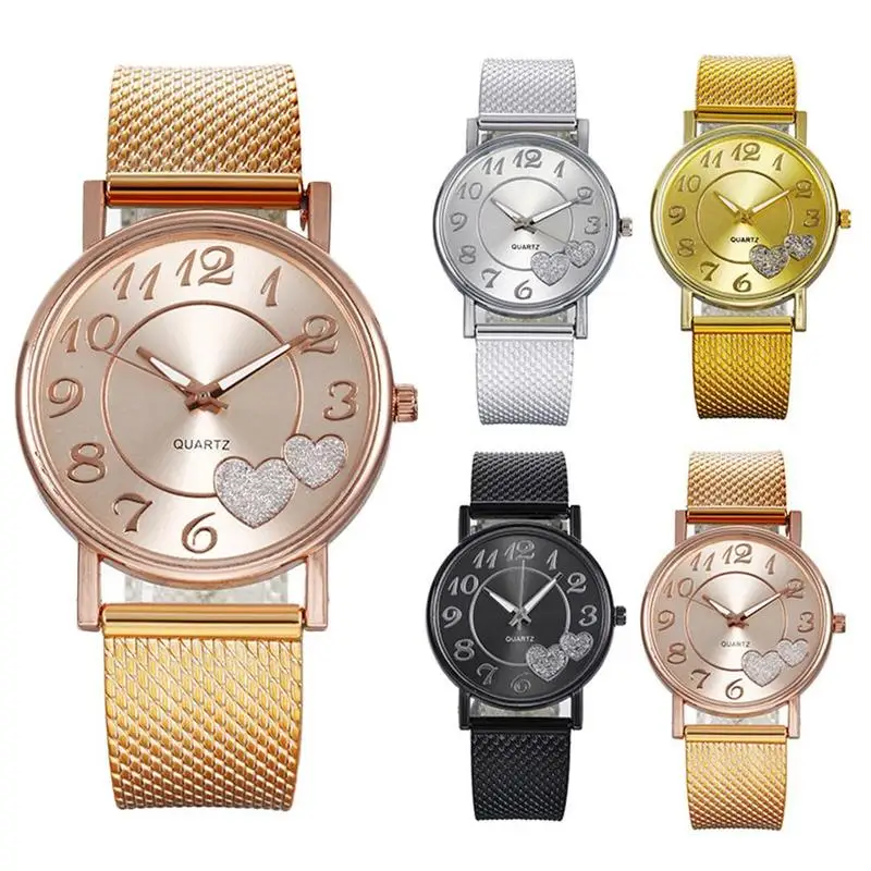 

New Fashion Watch Ladies Hand Dangle Bracelet With Luxury Double Love Mesh Belt Watch Elegant Temperament Watch