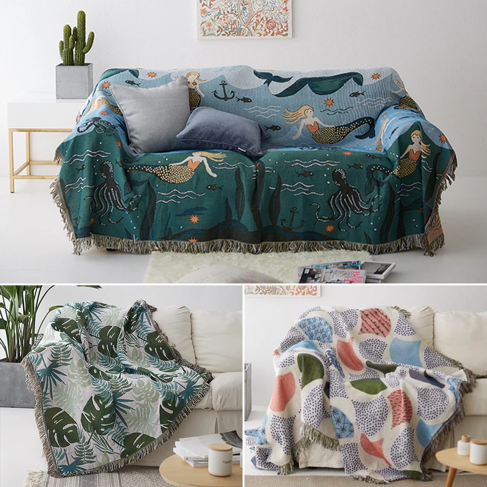 Геометрический вязаный диван пледы Одеяло Бохо вязанное кресло покрытие