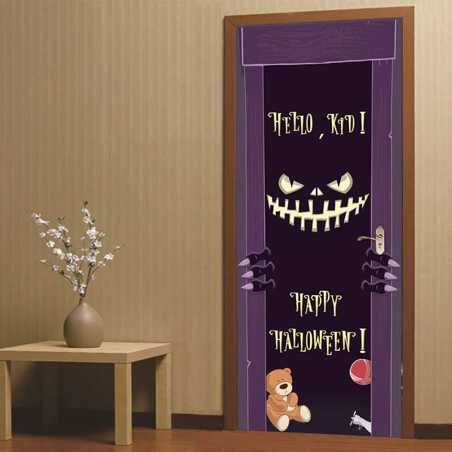 3D Self Adhesive Wall Art Decal On Door Halloween Day Party Sticker For Home Door Decoration Renovation Wallpaper Print Picture - Цвет: Door ZZ13269-08