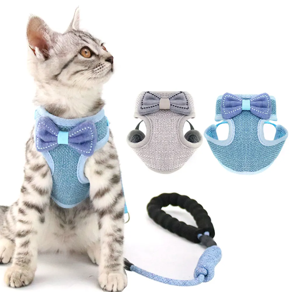 Поводок и шлейка с бантиком для домашних животных регулируемая поводком кошек |