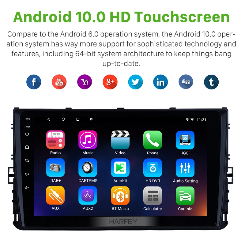 Мультимедийная магнитола Harfey мультимедийная стерео система на Android 10 0 с 9