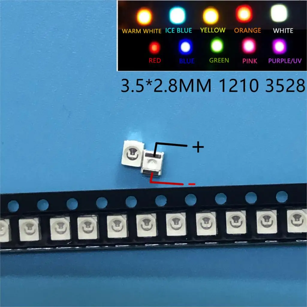 Светодиодный Диод 100 SMD супер яркий 3528 светодиодов