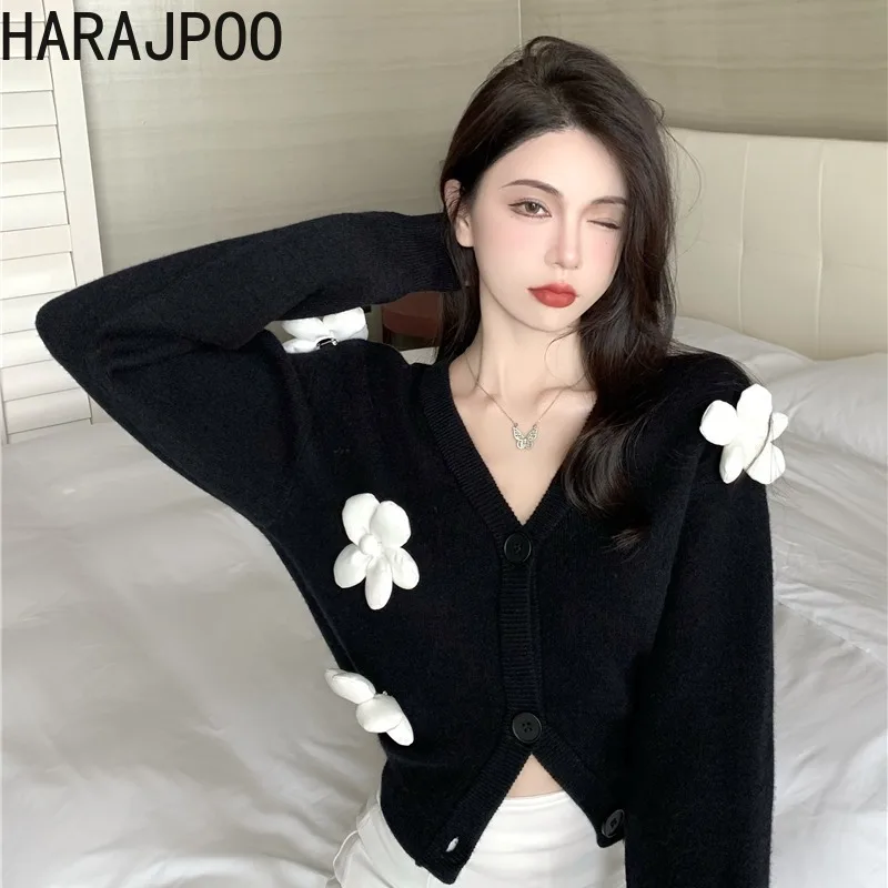 Женский кардиган на пуговицах Harajpoo трикотажный контрастных цветов с V-образным